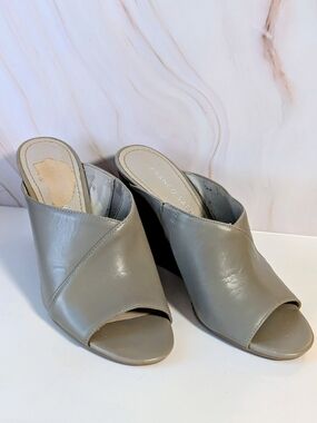 Franco Sarto Taupe Leather Open-Toe Slingback Mules